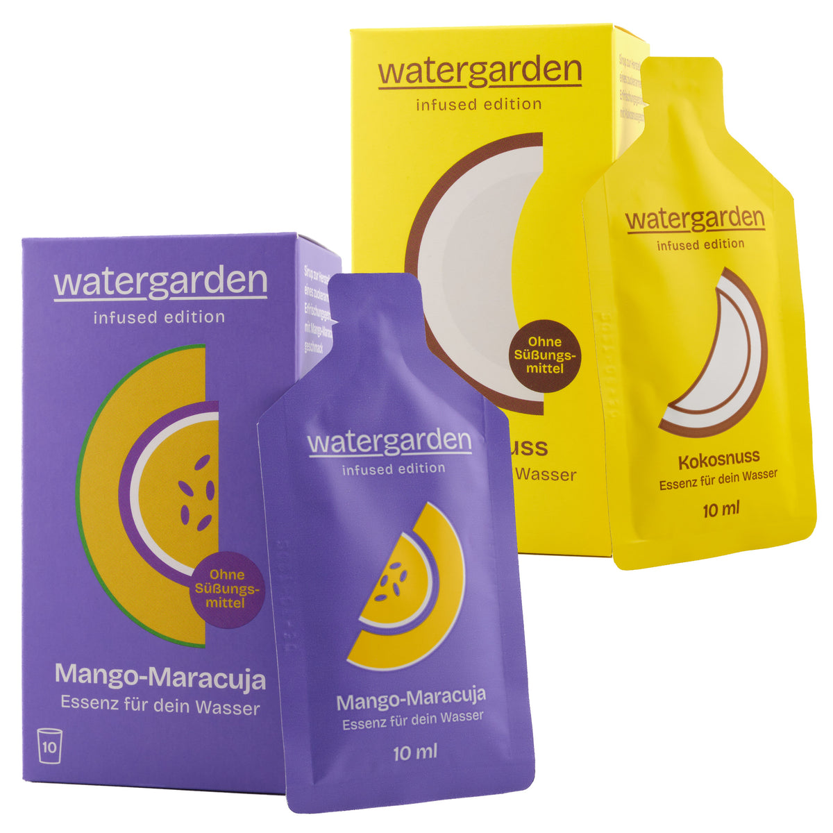 Probierset: 10er-Pack Mango-Maracuja + 10er-Pack Kokosnuss